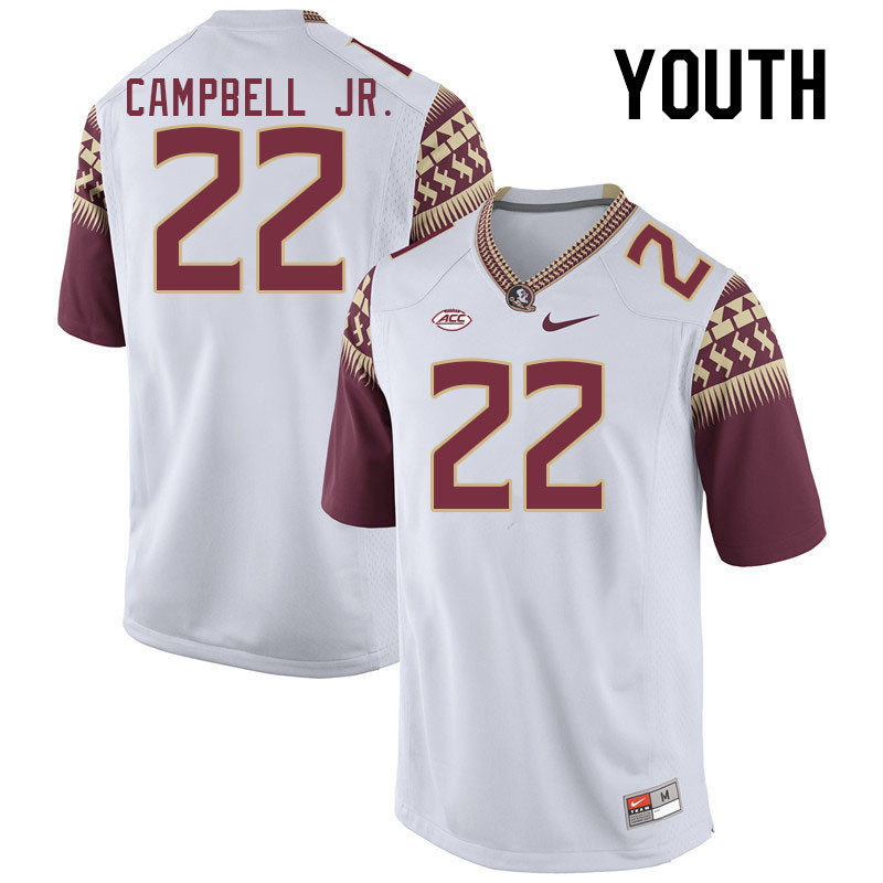 Youth #22 CJ Campbell Jr. Florida State Seminoles College Football Jerseys Stitched-White